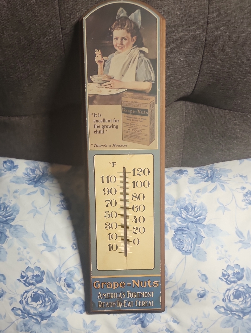 Grape-Nuts Vintage Thermometer Wall Plaque - Cream, Blue, Brown